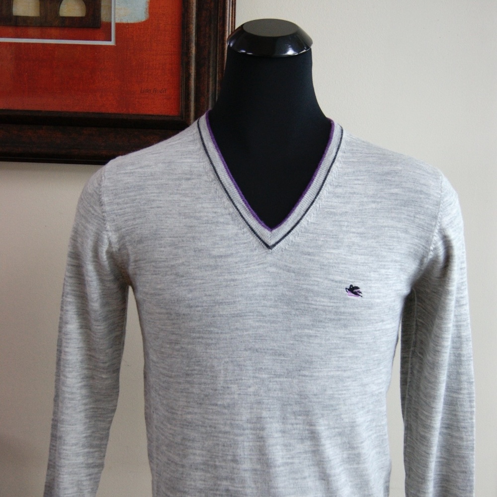 New Etro V neck Virgin Wool Sweater Pullover